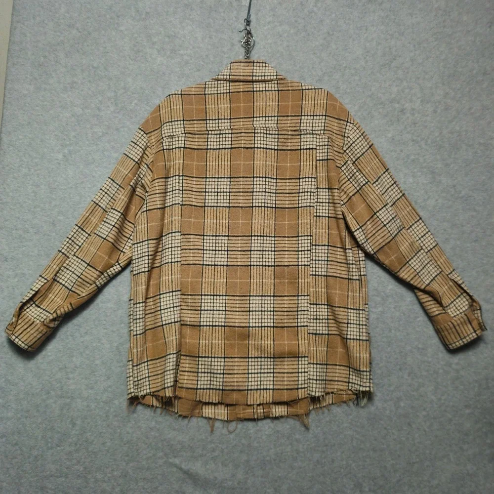 Akair Plaid Flannel‎ Shacket Womens Oversized Small Button Down Distressed Hem